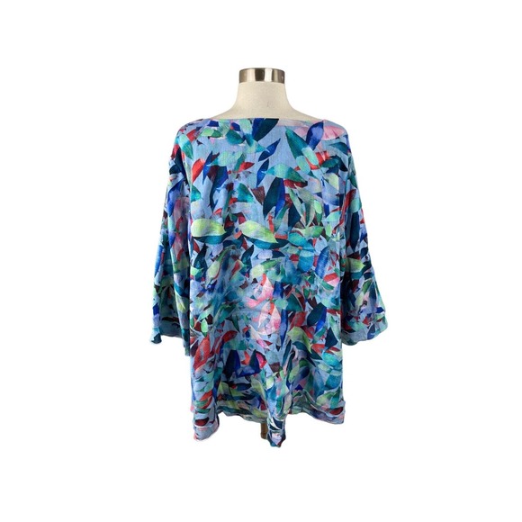 Soft Surroundings 2X Blue Purple Watercolor Gauze Blouse Beachy Coastal - Picture 3 of 4